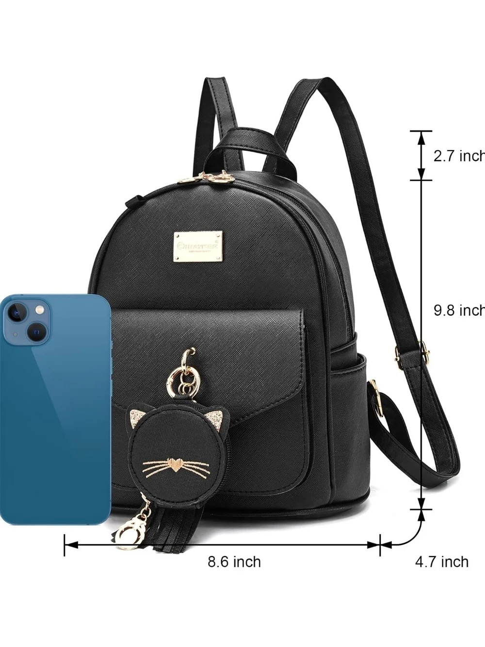 Black Cat Charm Mini Backpack - Women Bags